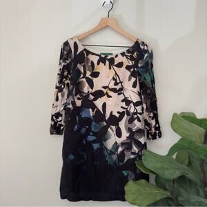 Maeve Anthropologie Floral Keyhole 3/4 Sleeve Dress Lined Mini Shift Round Neck